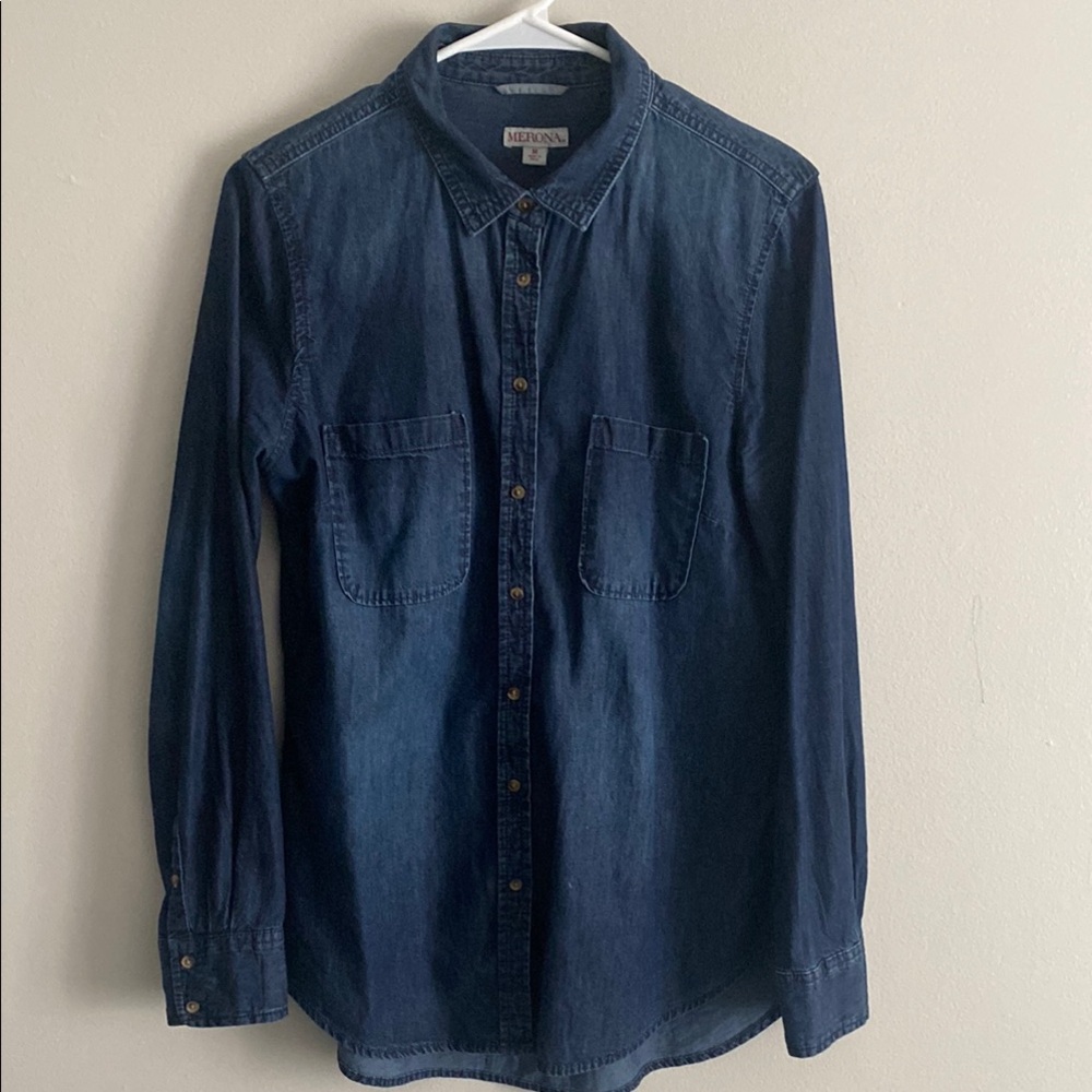 Merona Blue Button Down Shirt with Band Collar